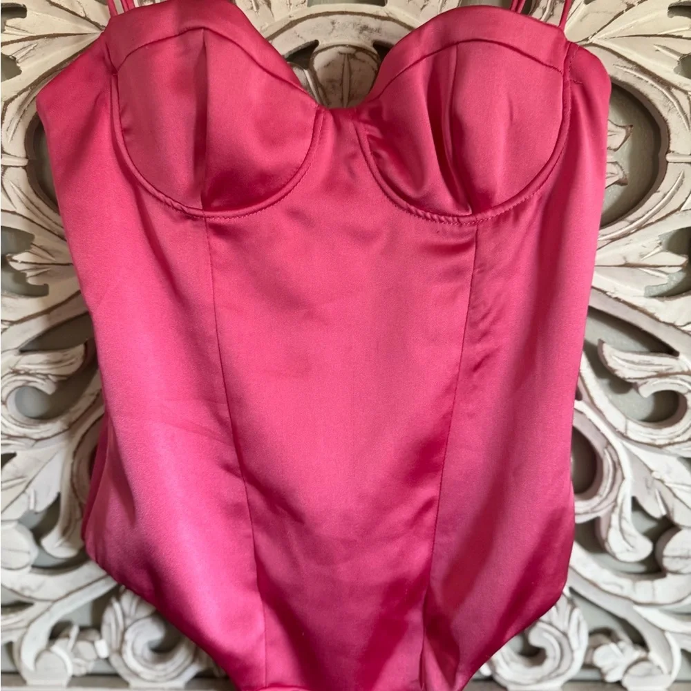 Zara Pink Satin Corset Bodysuit NWOT | Blogger Favorite Date Night Top Sexy Luxe - Picture 8 of 11